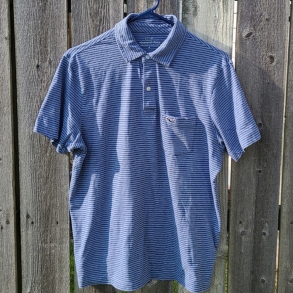 Mens Vineyard Vines Stripe Polo Shirt with Chest Pocket